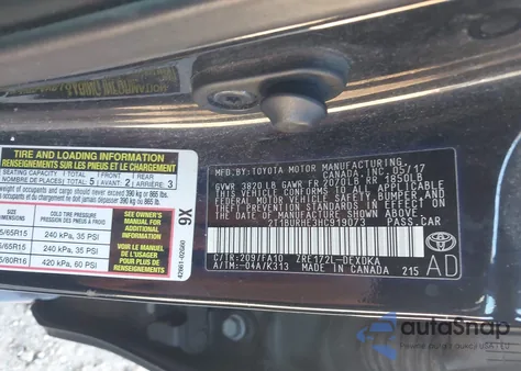 2017 Toyota Corolla L z USA, uszkodzony, nr VIN 2T1BURHE3HC919073